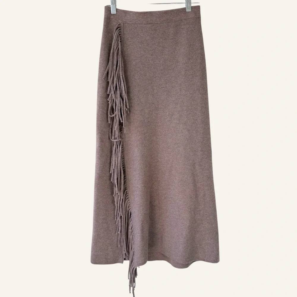 Ronny Kobo Orleans Coastal Cowgirl Fringe Midi Skirt Wool Cashmere Blend Size S - Picture 4 of 11